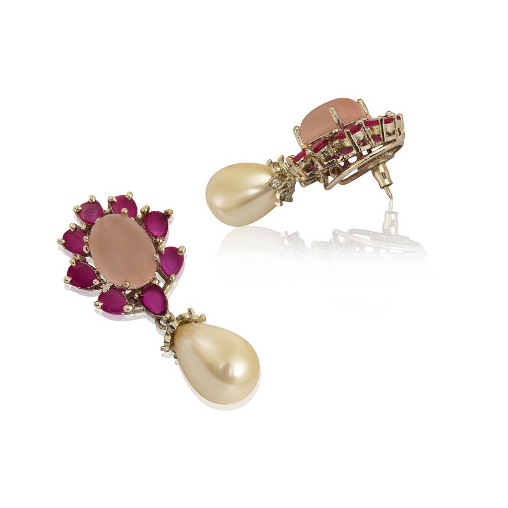 Red And Pink Chalcedony Earrings : IE944