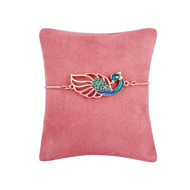 Luxury Peacock Motif Bracelet | Rose Gold Plated Cz Green Stone Shine | Occasion Wear : AD-174-RGGNBR