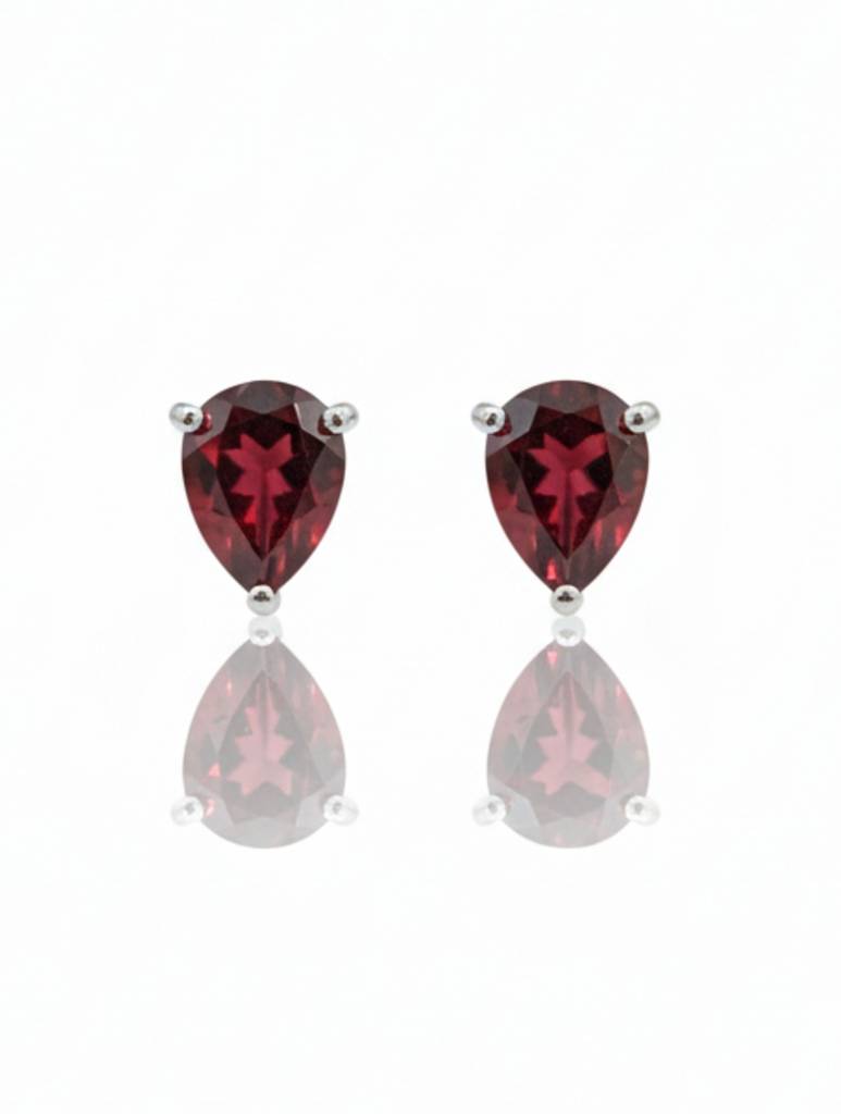 Kicky & Perky Natural Red Garnet Stud Earrings In 925 Sterling Silver | Pear-Cut Solitaire Drops : VSILSME016