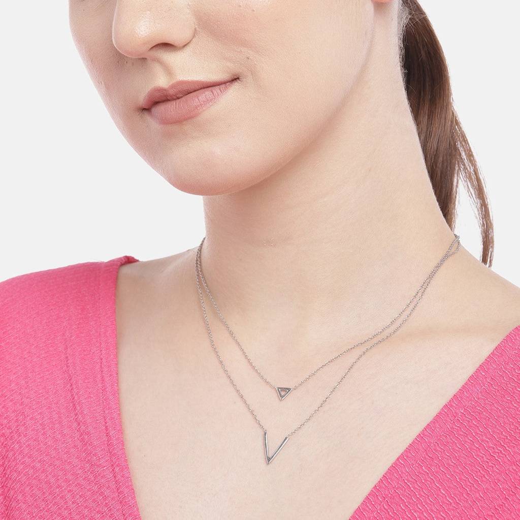 Double Chain Rhodium Plated 925 Sterling Silver Necklace : NL-30158