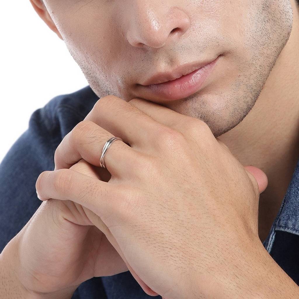 Crossover Rhodium Plated 925 Sterling Silver Ring For Him (Adjustable) : RNG-40113