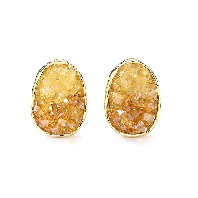 Golden Citrine Crystal Cluster Stud Earrings : HSPS60MB1366
