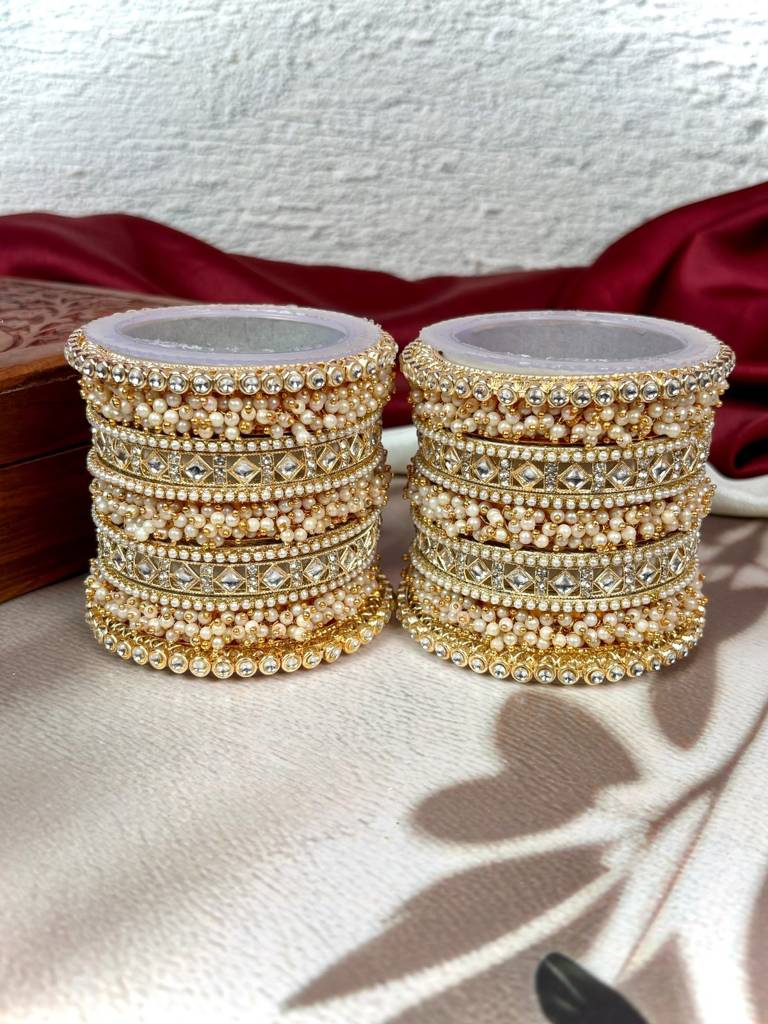 Bridal Golden Pearl Bangles Set For Wedding : HJ-41-24