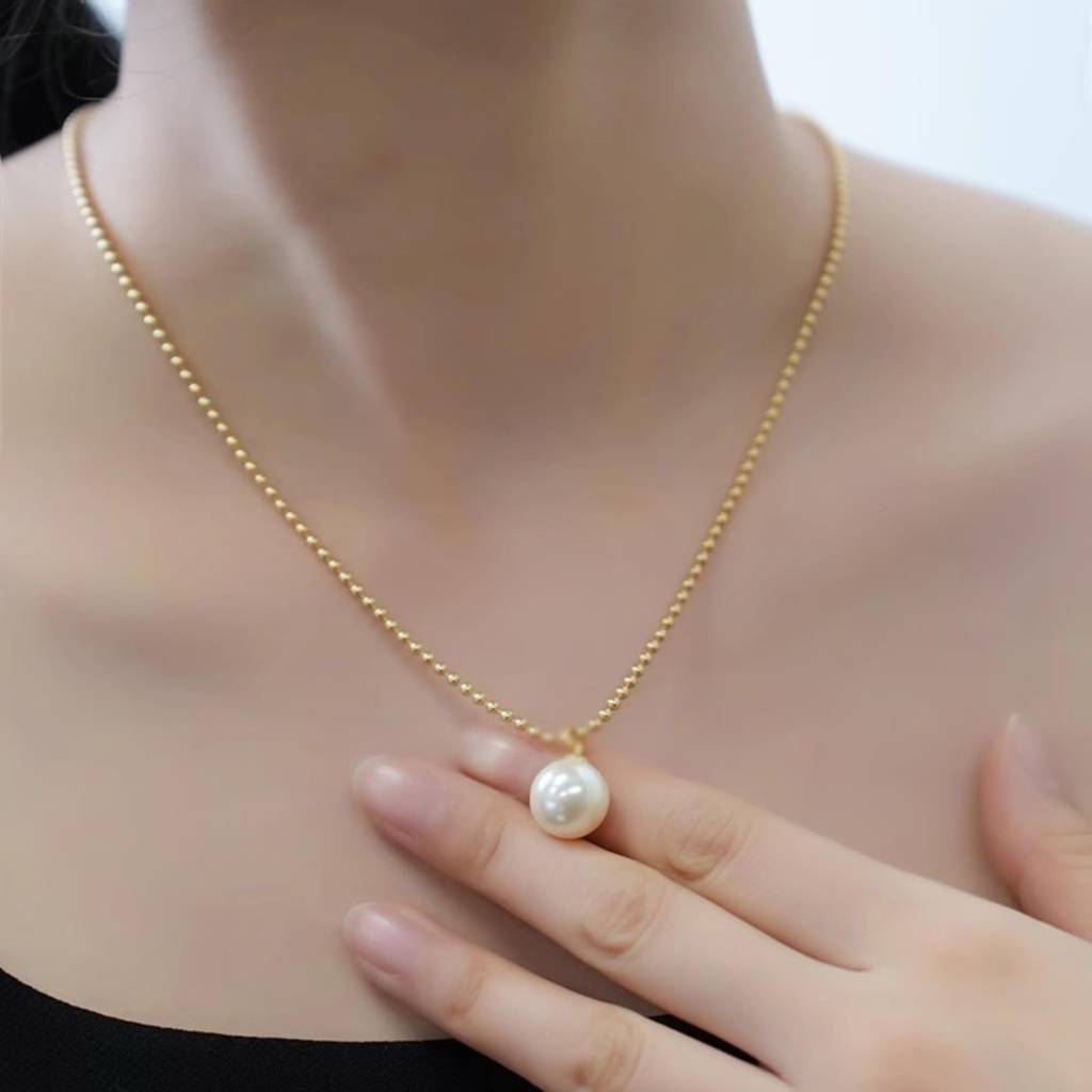 Single Pearl Bead Chain Necklace : NC_SS_SglPrl_gld