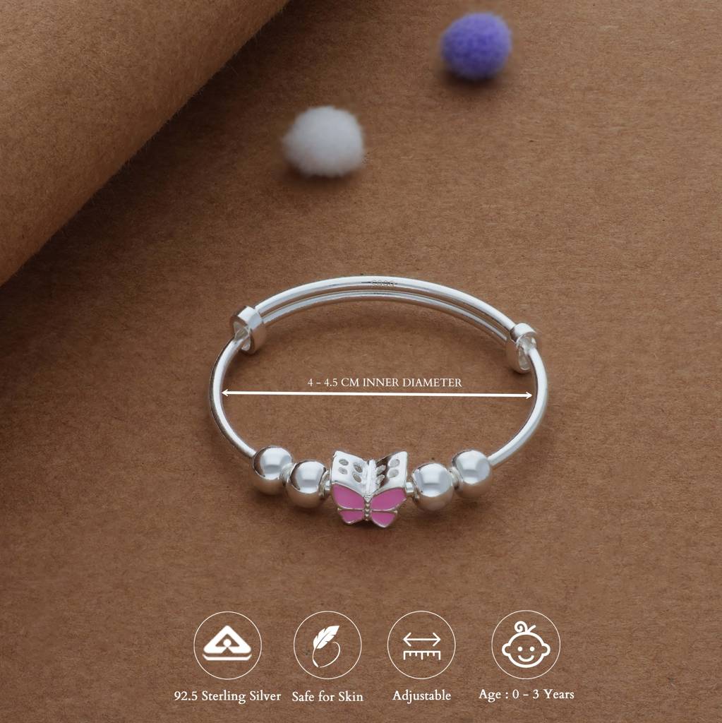 Iyal Candy Wing Charm Kid Silver Bangles (0–3 Yrs) | 999 Hallmark | Adjustable Daily Wear Baby Kada | Light : KB-CC-RH-A-159-P