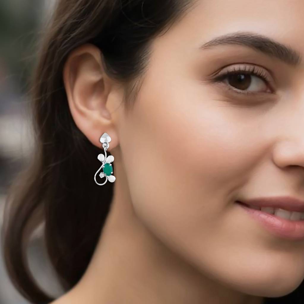 925 Sterling Silver Green Onyx Earrings For Women | Elegant Gemstone Jewelry For Office & Party Wear : FU-0832