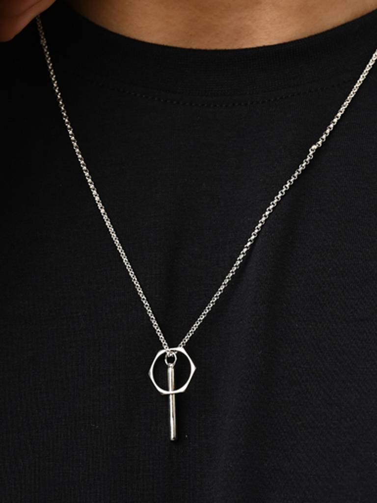 925 Silver Platinum Plated Rupert Men Pendant Necklace With Chain Gift For Men & Boys : CSMNP4