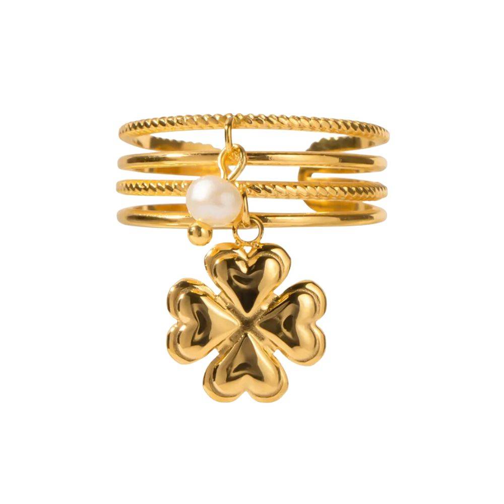 18Kt Gold Plated Hollow Open Pearl And Clove Ring, Daisy : INDAISY