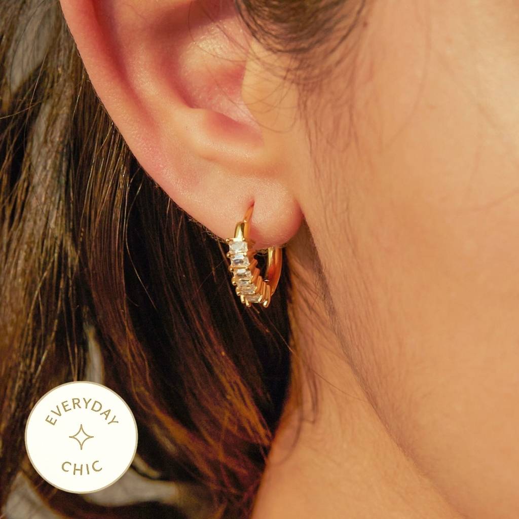 Gold Plated Daily Wear Sparkle Huggie Hoop Earring - Royal : EA32320AG