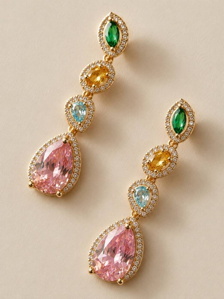 Serenata Multicolor Gemstone Y-Drop Necklace & Earring Set, 18K Gold-Plated : SET952MCSD