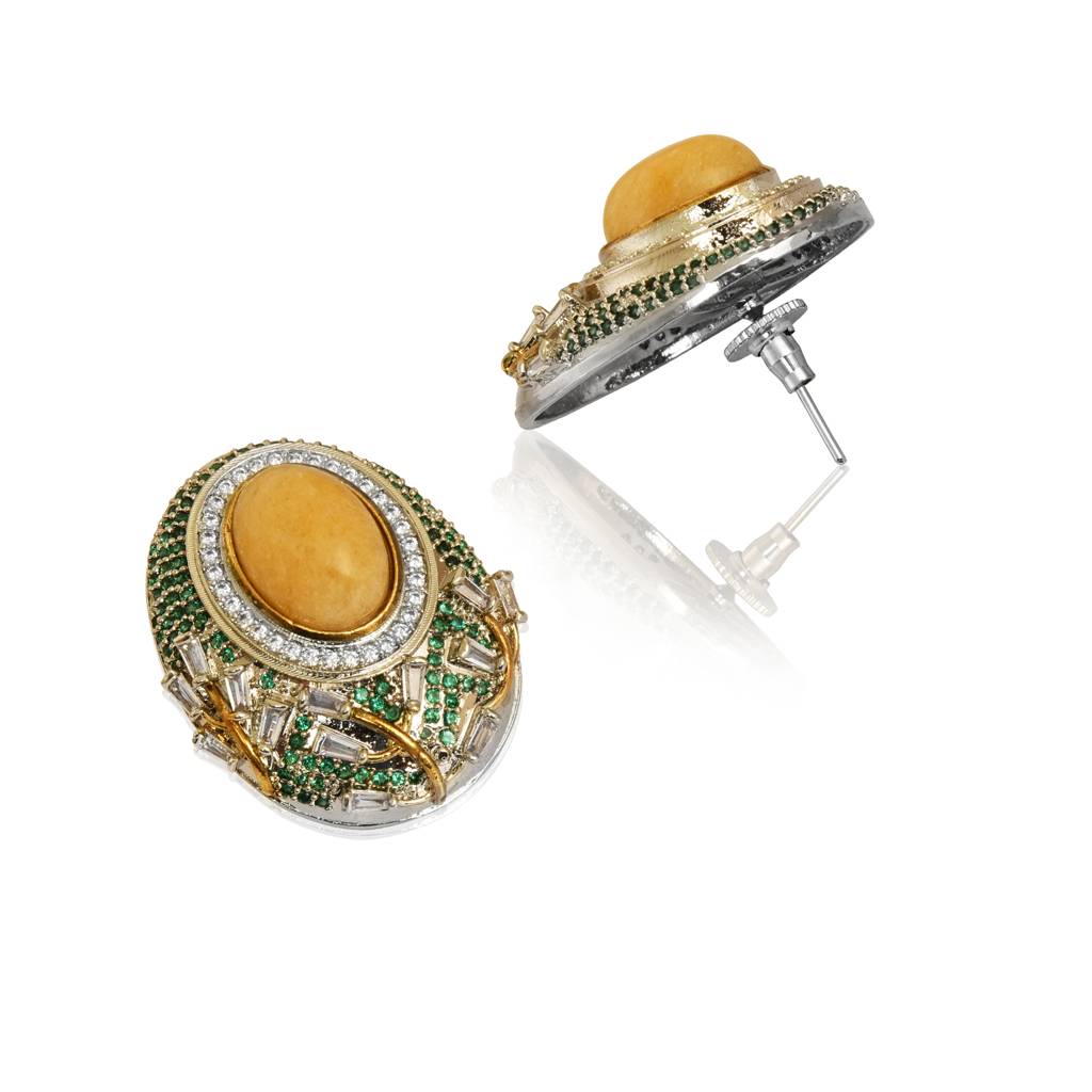 Statement Yellow Chalcedony Stud Earrings : IE642