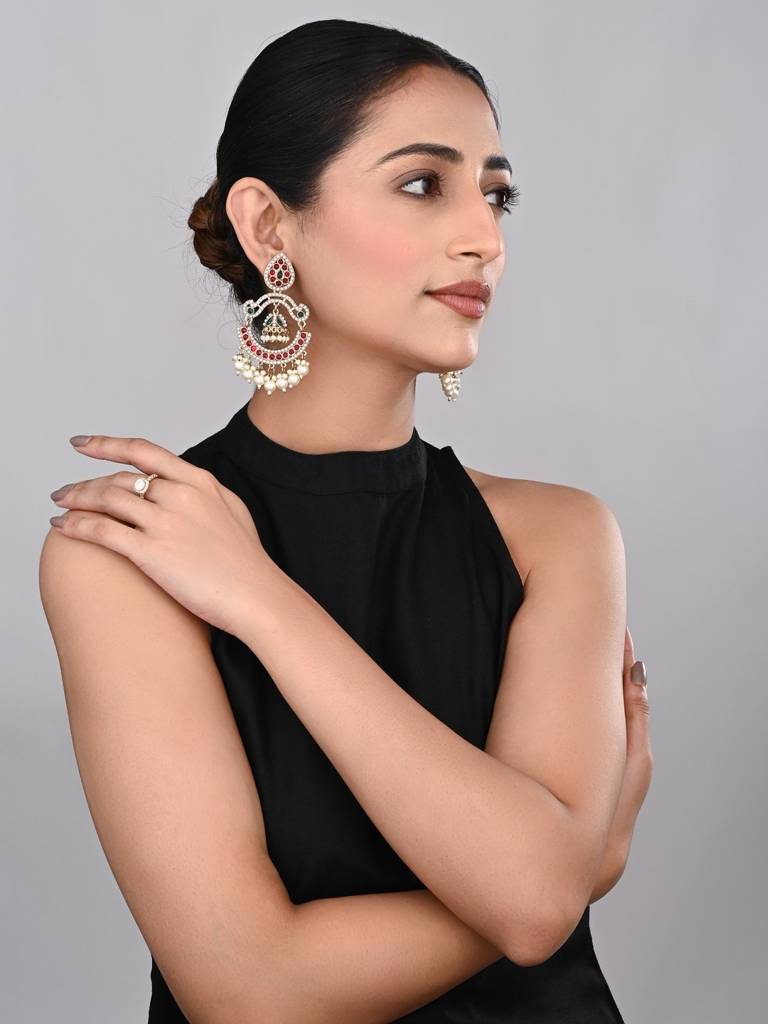 Gold Plated Stone & Beads Chandbali Earring : S24KCER438MLT