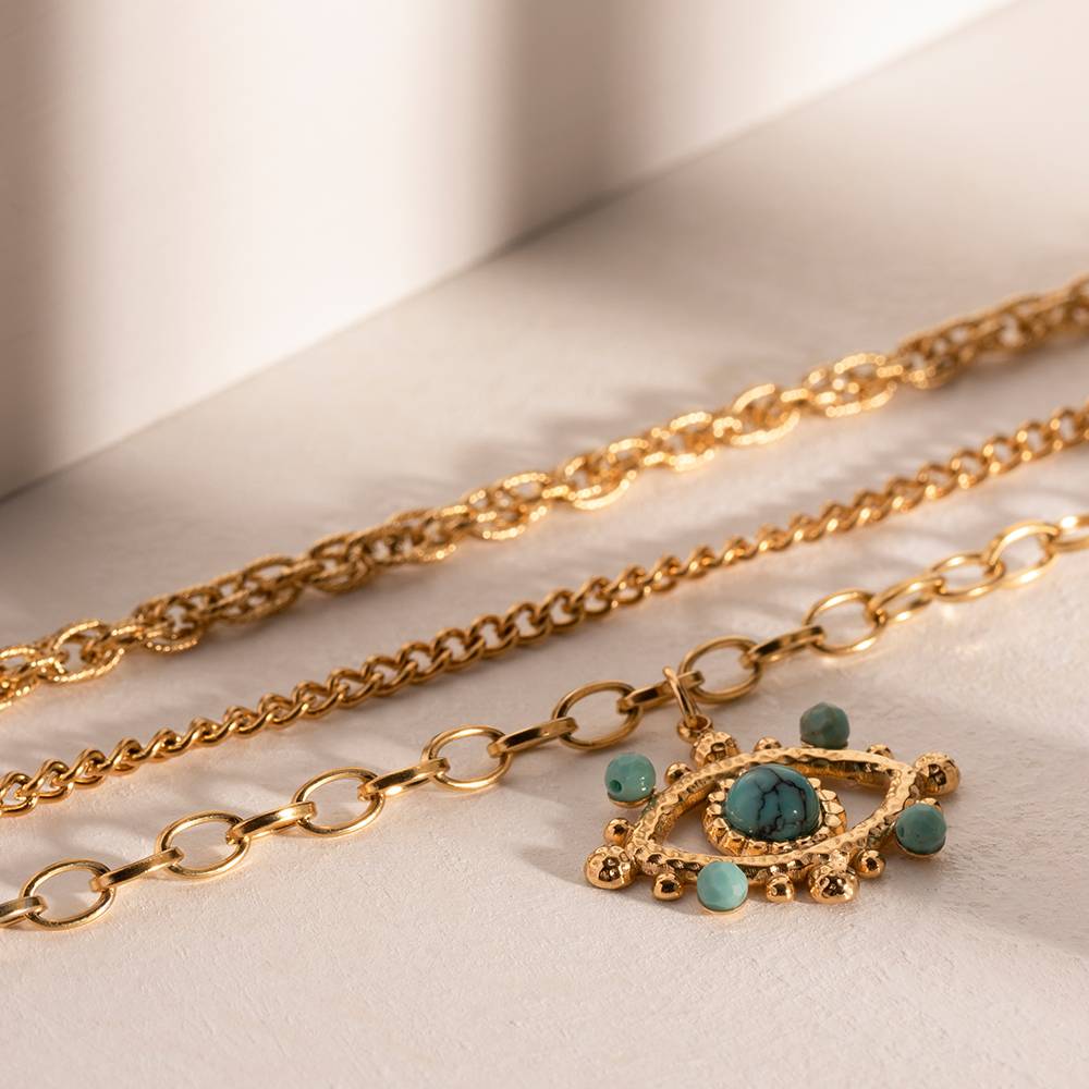 Mystic Eye Layered Turquois Evil Eye Necklace : MysticEyeLayeredTurquoisEvilEyeNecklace-JD-NK-LG-21