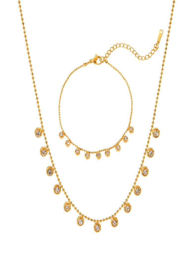 2 Ways Zircon Necklace And Bracelet Set 18K Gold Plated Waterproof Anti-Tarnish : AHC0925NB0347C2