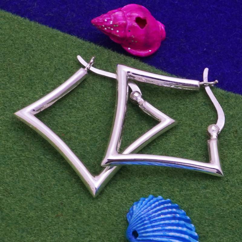 925 Sterling Silver Geometric Square Hoops Earrings | Modern Earrings : TWP1176