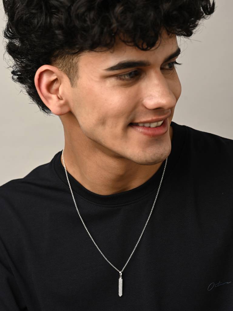 925 Silver Platinum Plated Swiss Zircon Walter Men Pendant Without Chain Gift For Men & Boys : CSMNP25_NOCHAIN