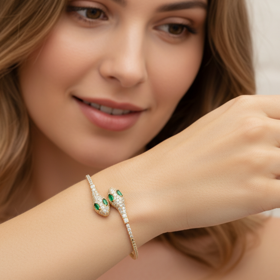 Twin Snake Sparkle Bracelet For Women | Modern Dual Accent Bracelet Jewellery : 8362634037