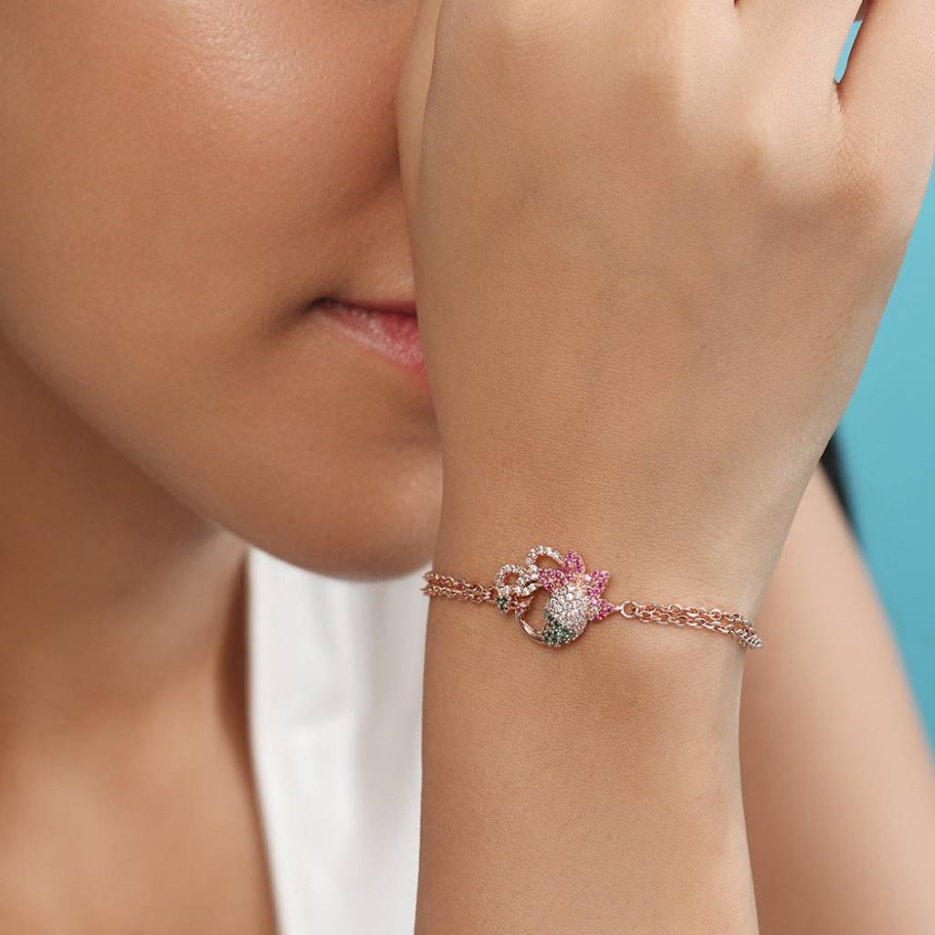 Peacock Grace Rose Gold Plated 925 Sterling Silver Bracelet : BR-80422-RG