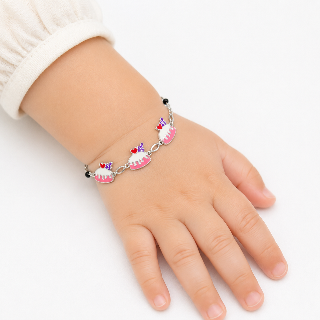Silver Sweet Cake Enamel Kids Bracelet : LB12530