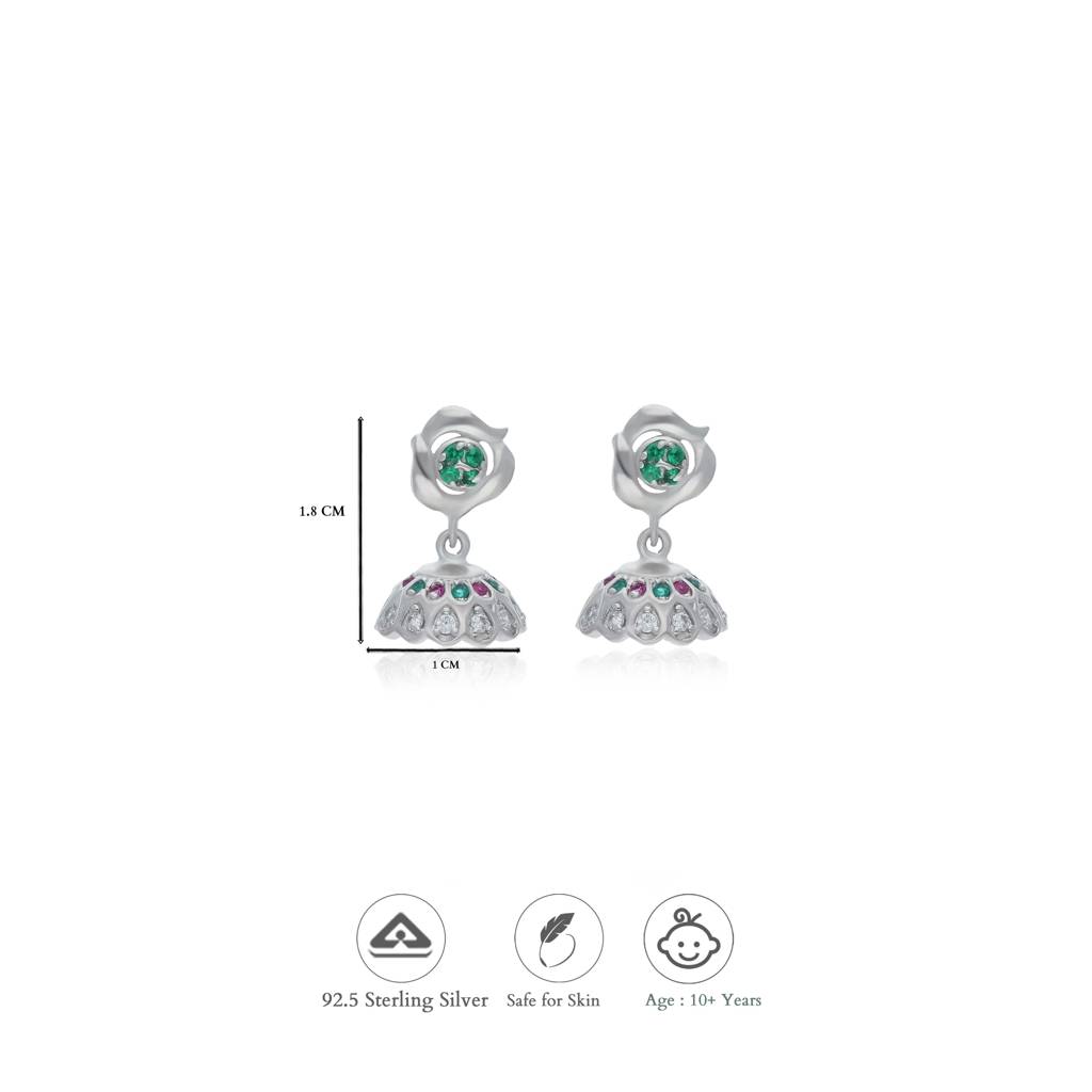 Iyal Vana Bloom Silver Traditional Kid Earring : KE-TR-RH-N-170-P