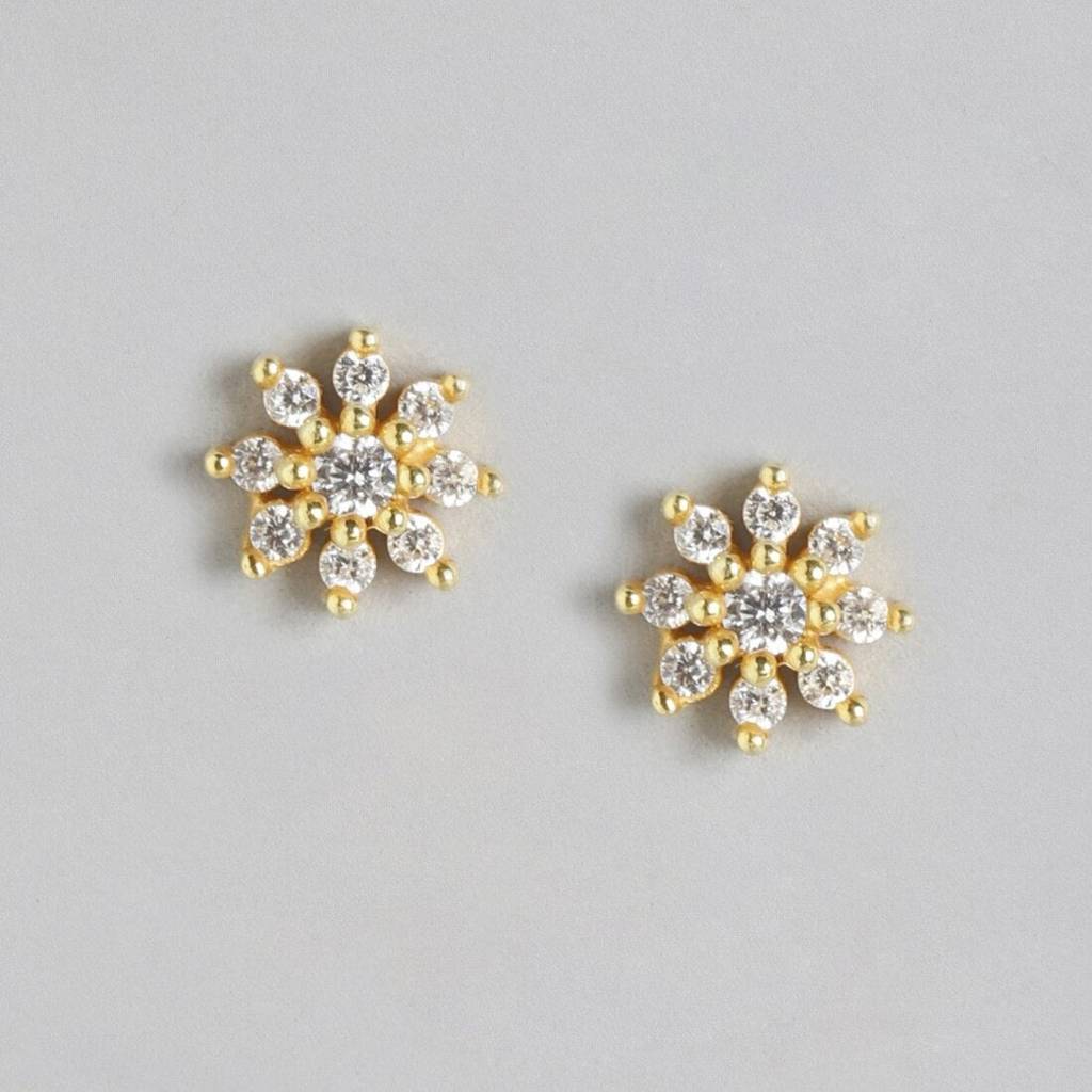 Radiant Gold Glow 925 Sterling Silver Stud Earrings With Cubic Zirconia : EAR-20275