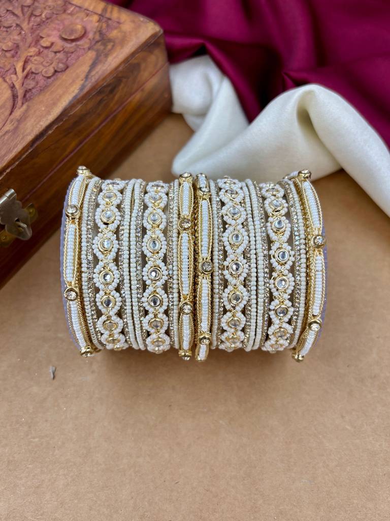 Pearl Kundan Bangles Set : HB-34-24