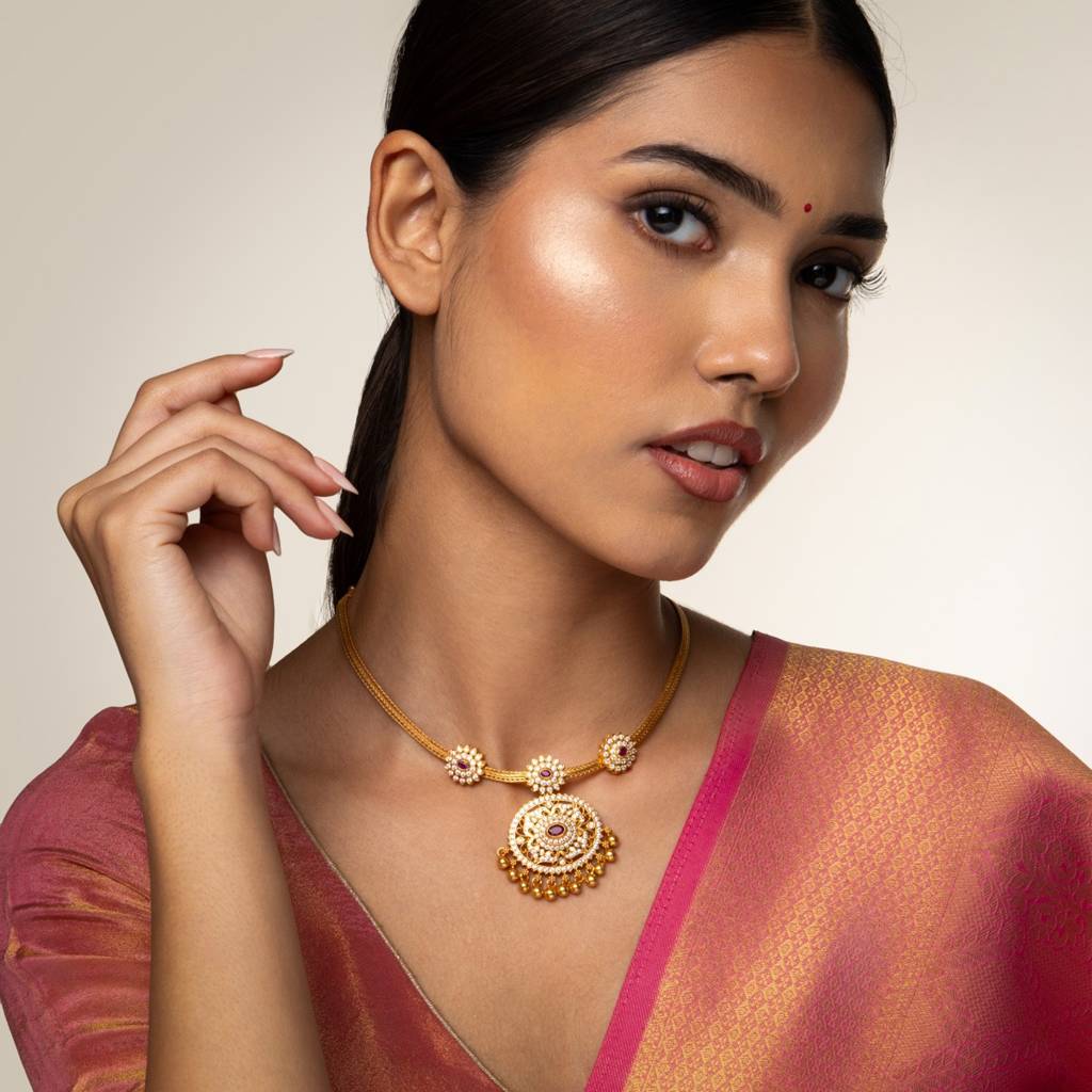 Ruby Gold Plated - Bridesmaid Temple Necklace - 452275 : 452275