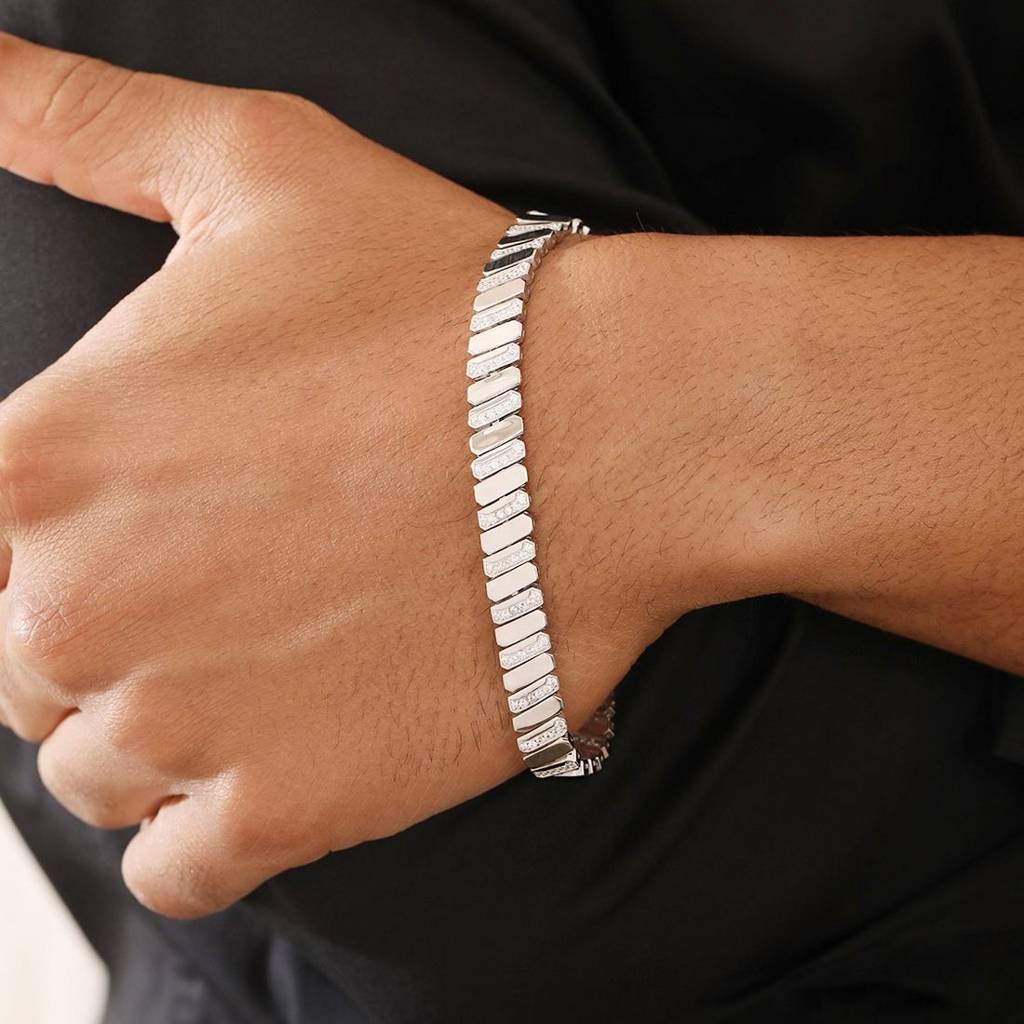 Modern Cz Rhodium-Plated 925 Sterling Silver Men'S Chain Bracelet (One Size) : BR-80419-R