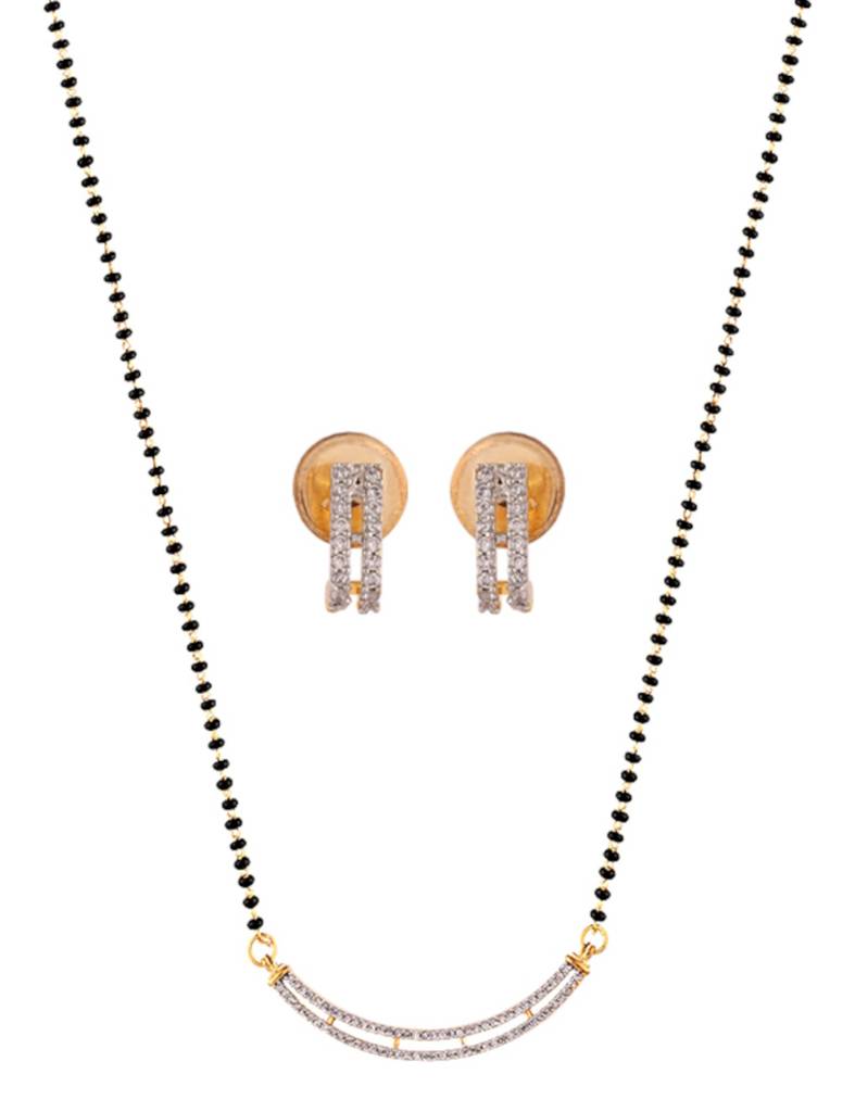 Ad Stone Mangalsutra Set For Women – Gold Plated Double Line American Diamond Mangalsutra Necklace With Matching Ear : SURYAMG