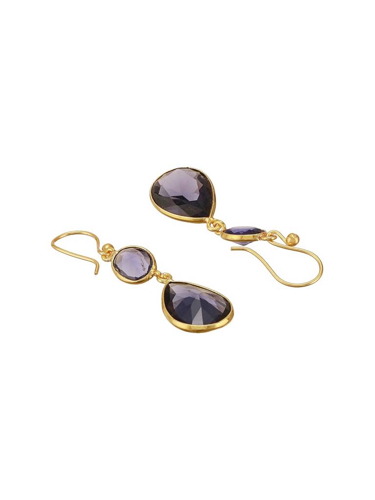 Gold-Plated American Diamond Studded Teardrop Shaped Drop Earrings : STER8200