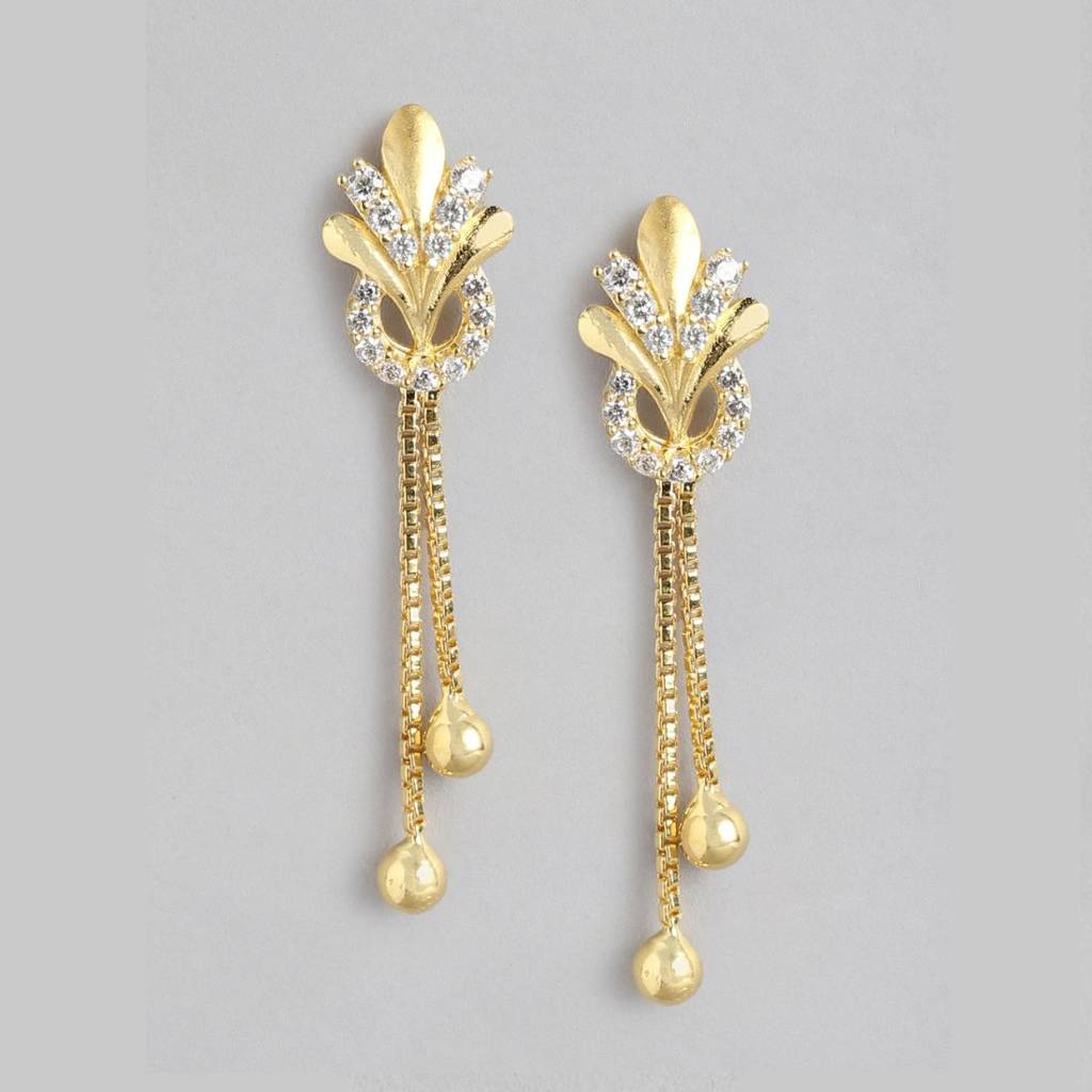Chic Glitter Gold-Plated 925 Sterling Silver Drop Earrings : EAR-20457-G