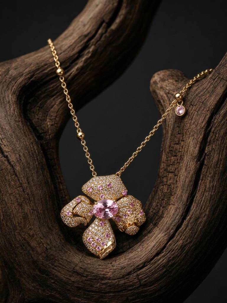 Boccio Pave Flower Necklace & Earring Set, 18K Gold-Plated : SET1018PSS