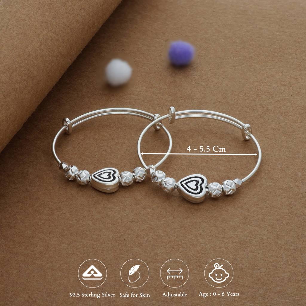 Iyal Tiny Hug Silver Kid Bangles (0-6 Yrs) | 925 Hallmark | Adjustable | Everyday Wear : KB-CC-RH-A-291-P