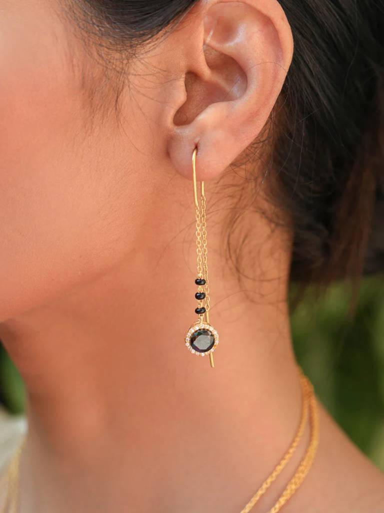 Black Onyx Silver Mangalsutra Sui Dhaga Earring : U080SG004E1166