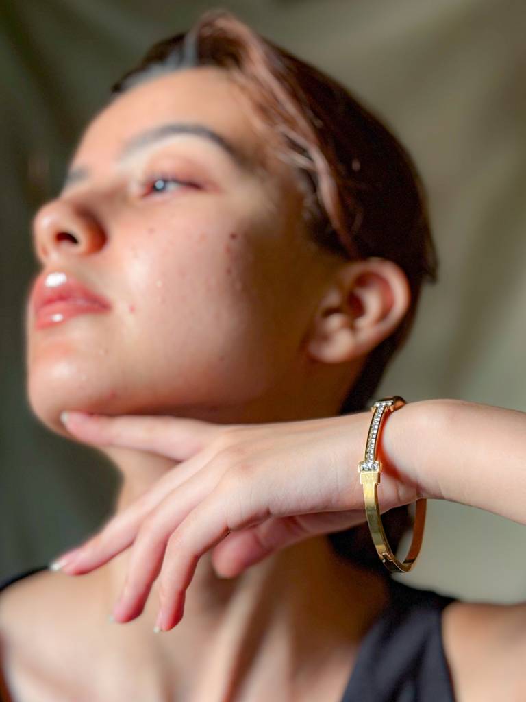T-Bar Studded Gold Bracelet Â Elegant Minimalist Bangle For Everyday Luxe : ATB536TSGB