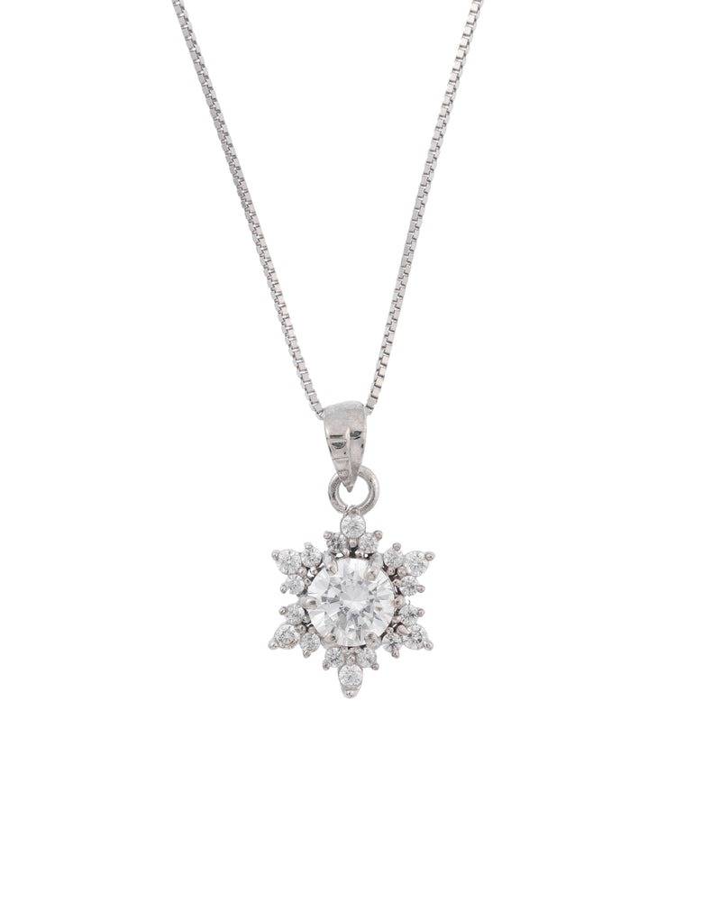 Snowflake Sterling Silver Cz Pendant Charm : PD-70020-R