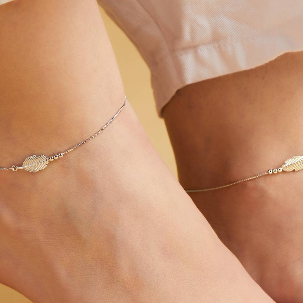 Leaf 925 Sterling Silver Anklet : ANK-60125-PAIR