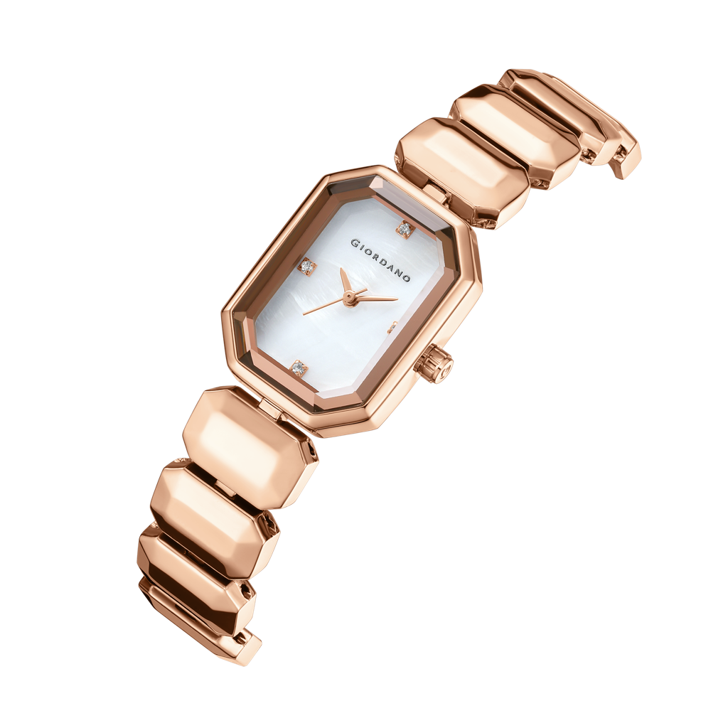 Giordano Stylish Analog Watch For Women With Octagonal Dial, Crystal Hour Markers And Bracelet Style Strap : GZ-60103-22