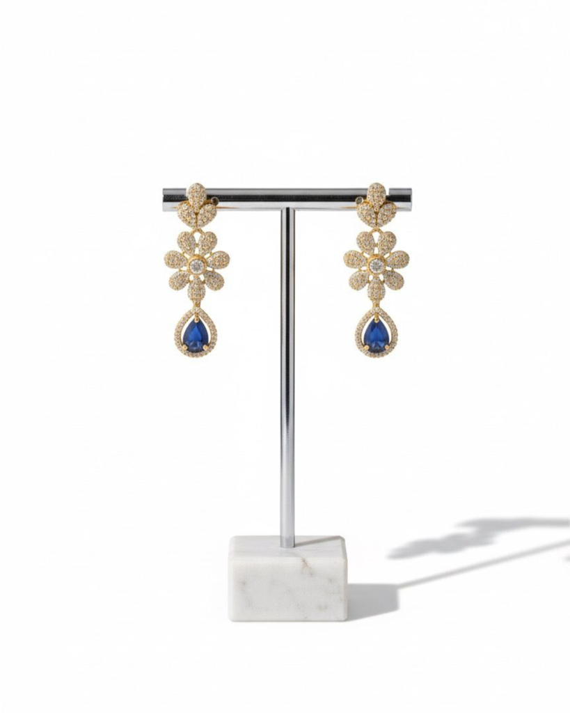 Sapphire Teardrop Floral Necklace Set : sis20