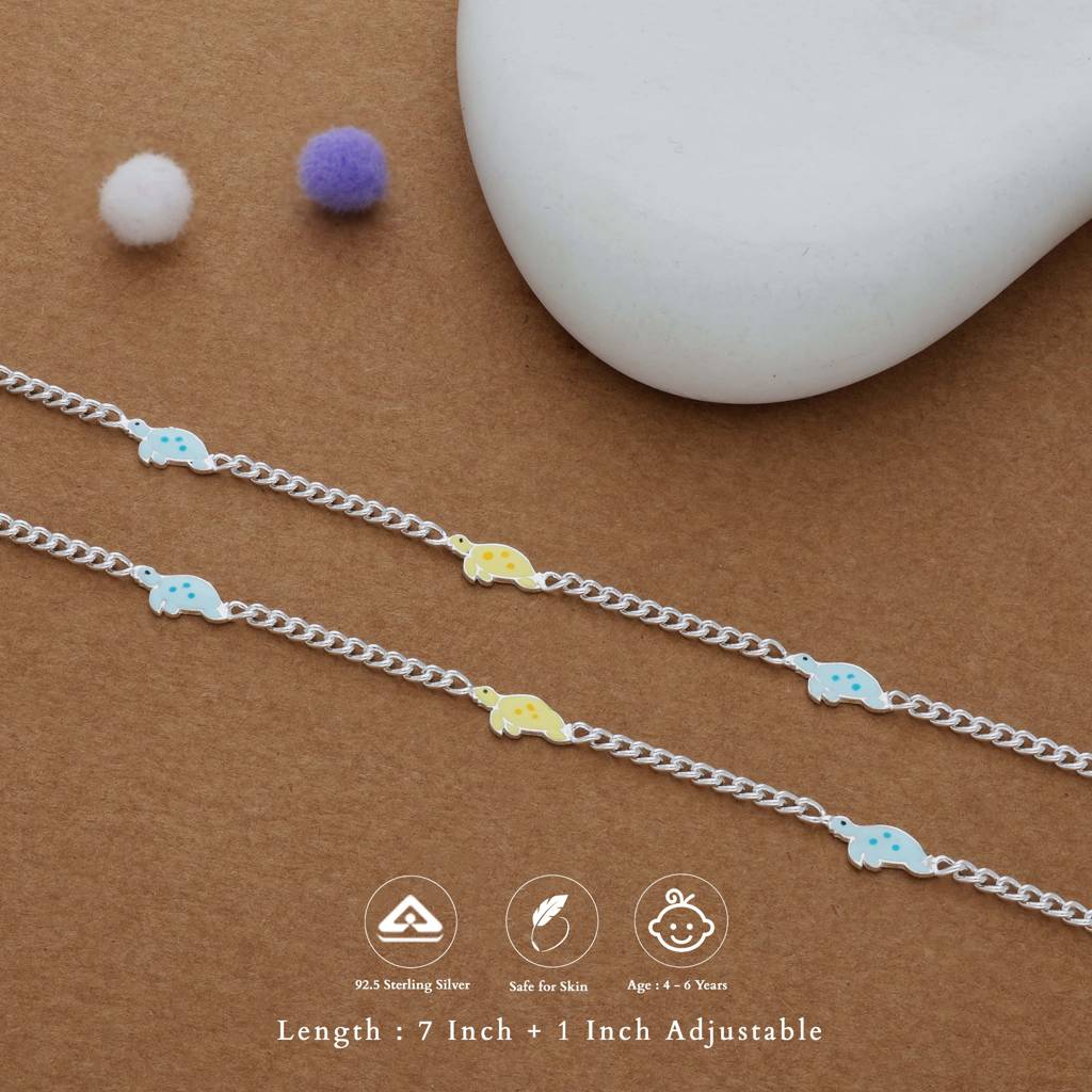 Cute Turtle Charm 925 Silver Kids Anklet (4-6 Yrs) : KA-KC-RH-R-174-P