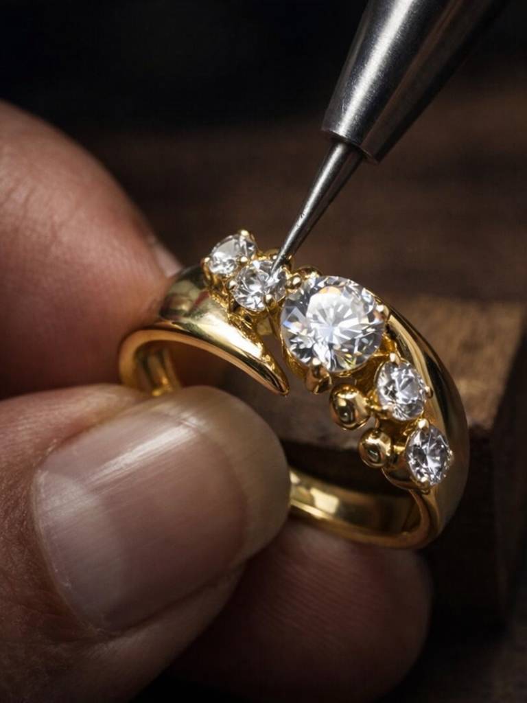 Diagonal Solitaire Cz Ring – 22K Gold Plated Statement Ring : ATR662DSR