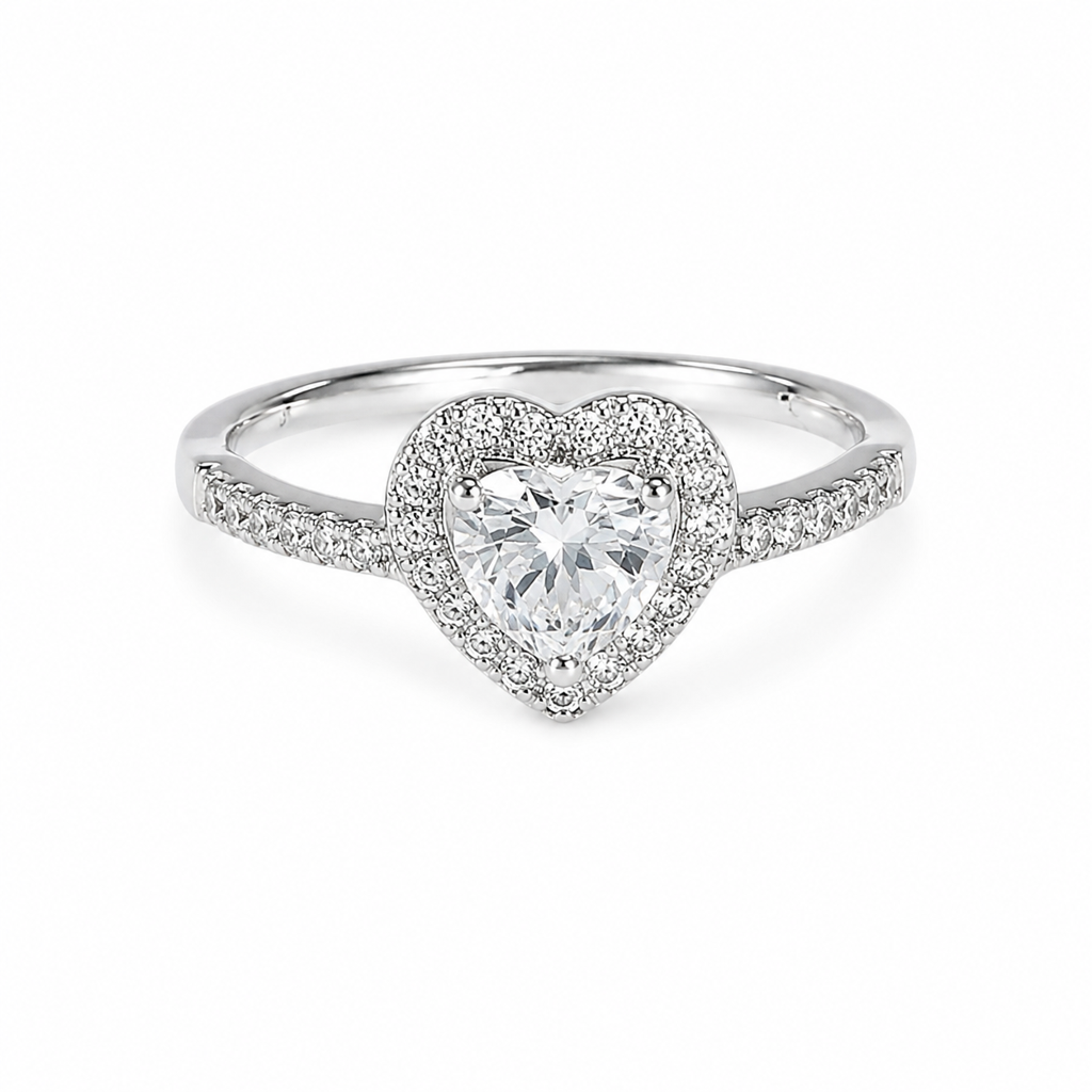 925 Silver Elegant Heart Solitaire Adjustable Ring : LR23670