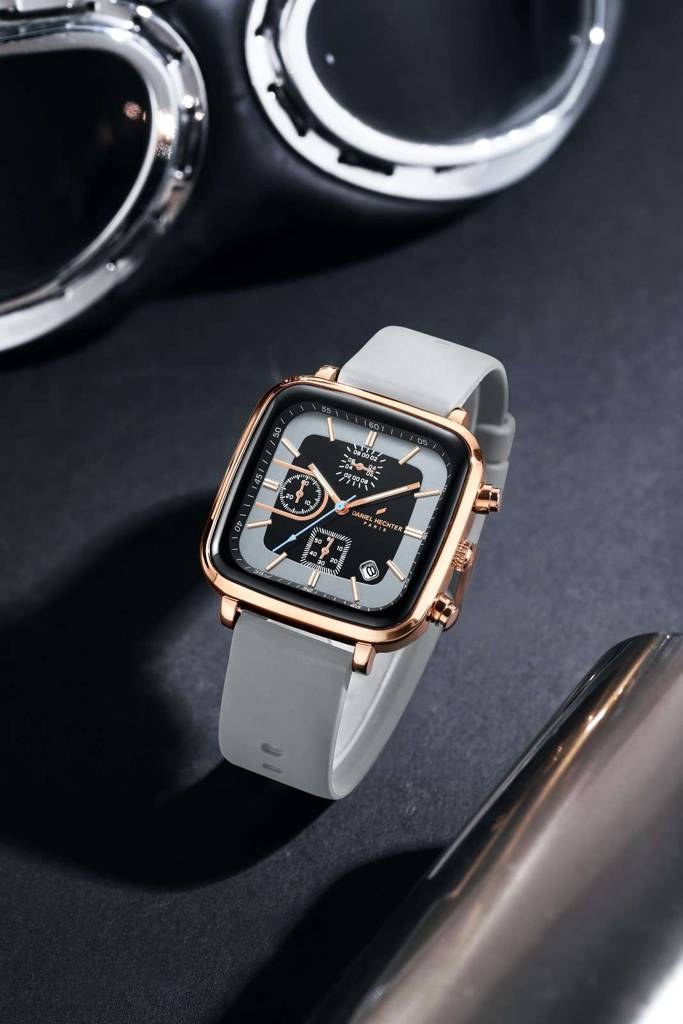 Daniel Hechter Paris Belleville Collection Modern Multi Functional Watch For Men With Square Dial And Silicon Ban : DHM1002-04