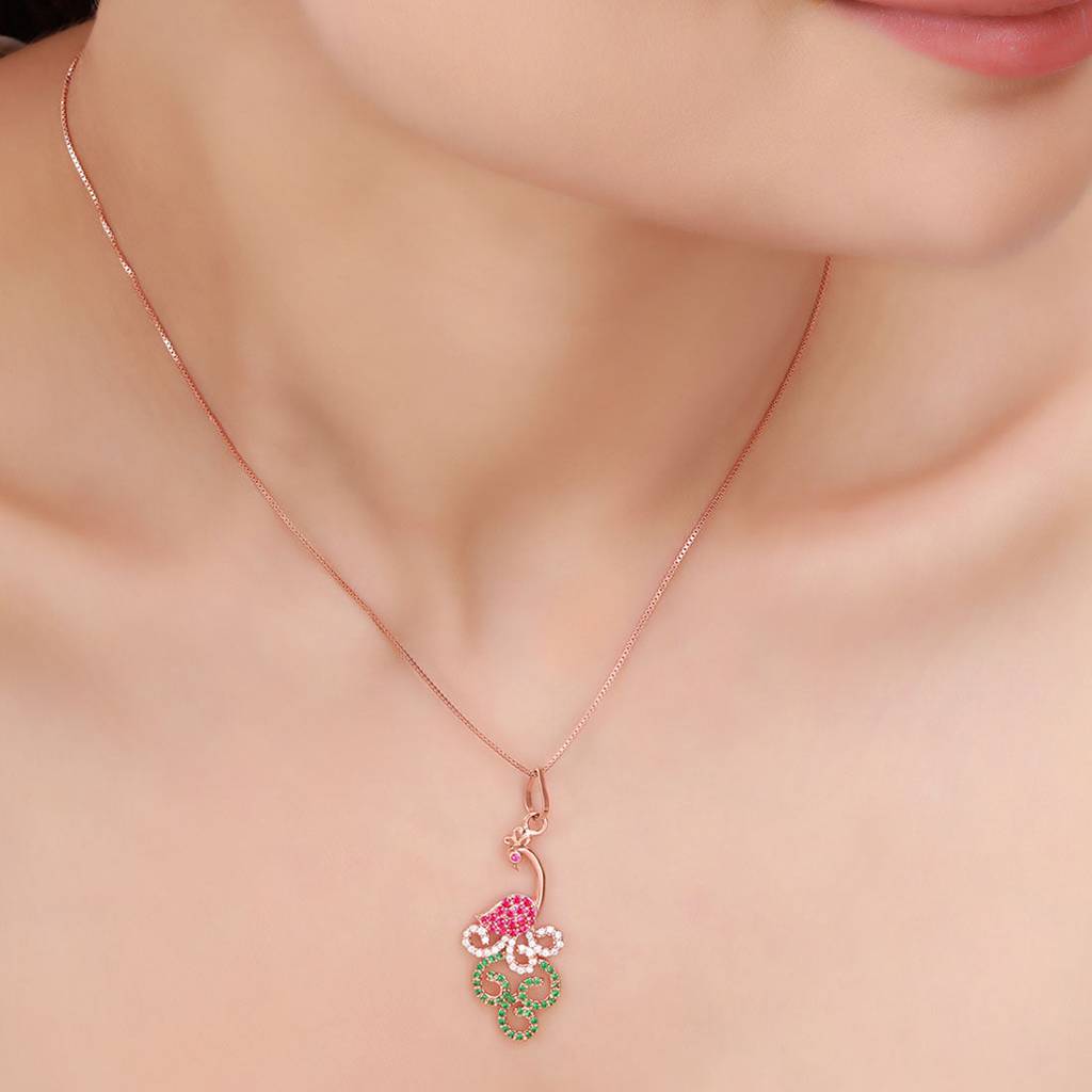 Peacock Glam Rose Gold Plated 925 Sterling Silver Jewellery Set : JS-70202-C-RG