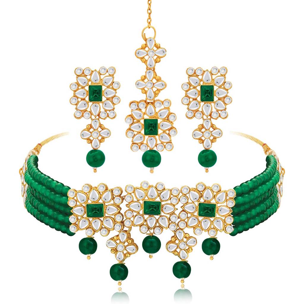 Peora Ethnic Indian Traditional Kundan Studded Necklace & Jewellery Set Gift For Women Girls : PF37N224G