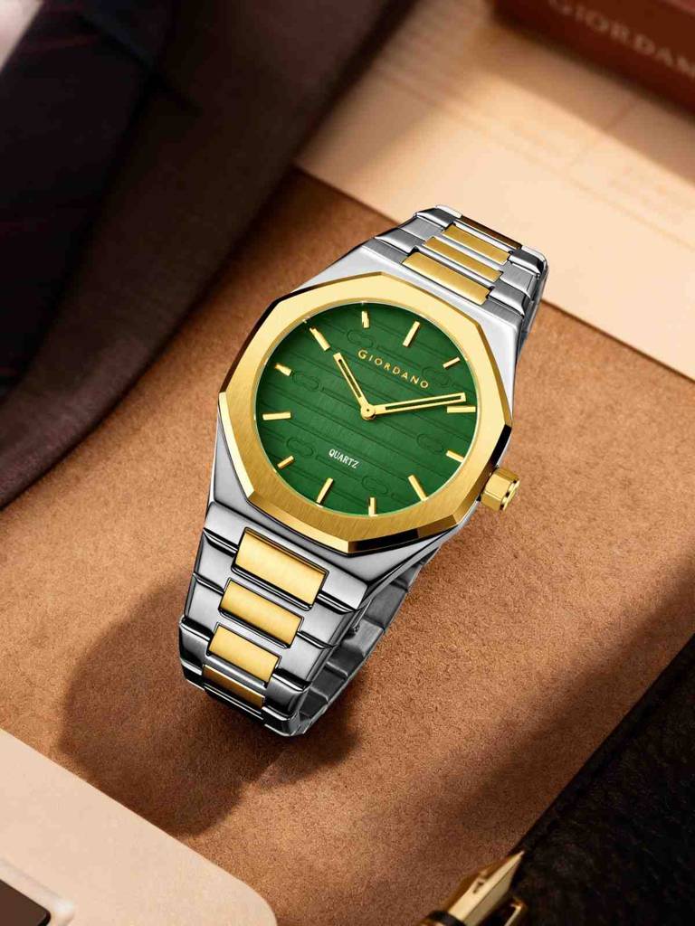 Giordano Elegant Analog Watch For Men With Octagonal Textured Dial, Stainless Steel Strap, Luminous Markers, And : GZ-50178-22