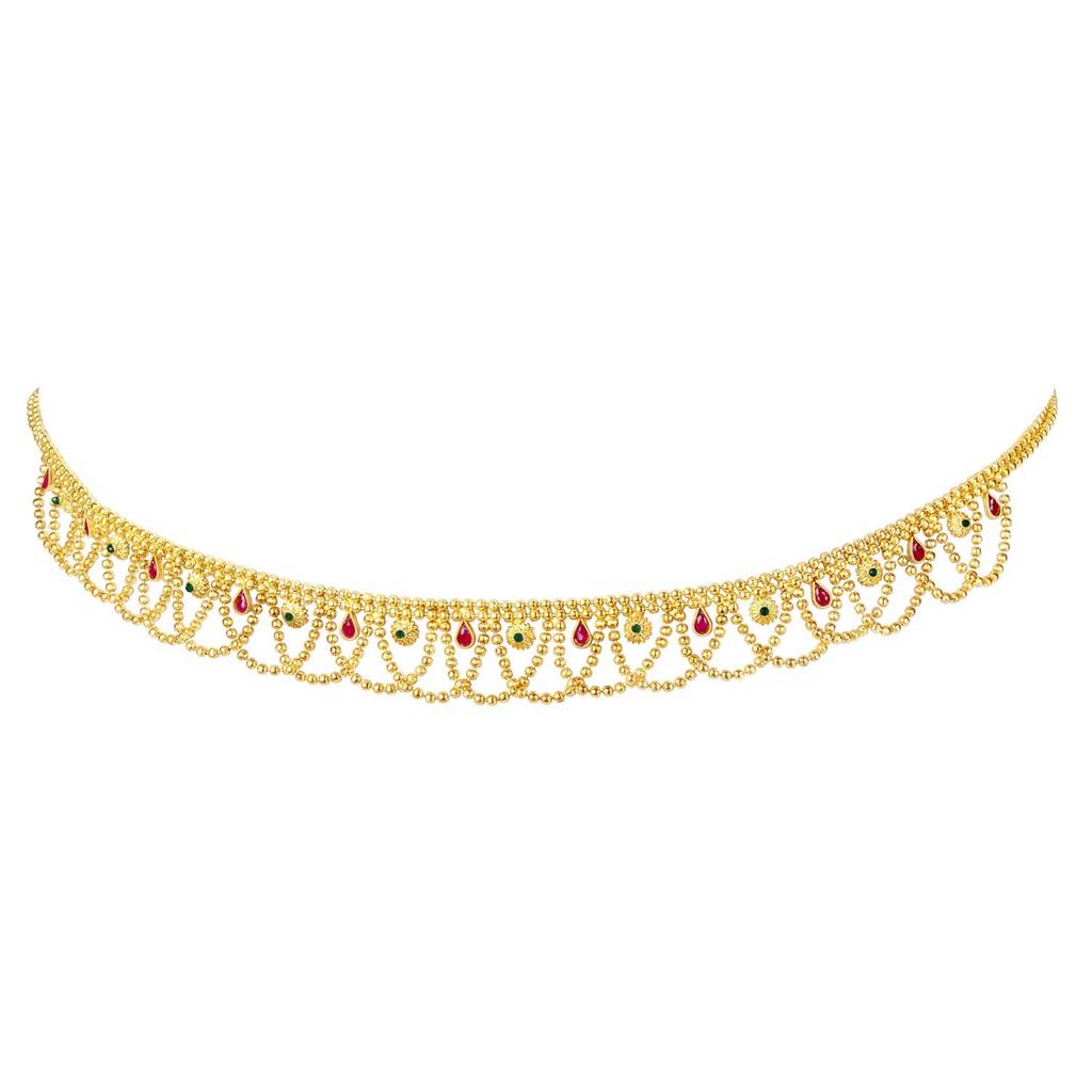 Peora Gold Plated Synthetic Stone Studded Kamar Band Kamar Patta Belly Waist Chain Traditional Ethnic Jewellery : PF04BCH002RG