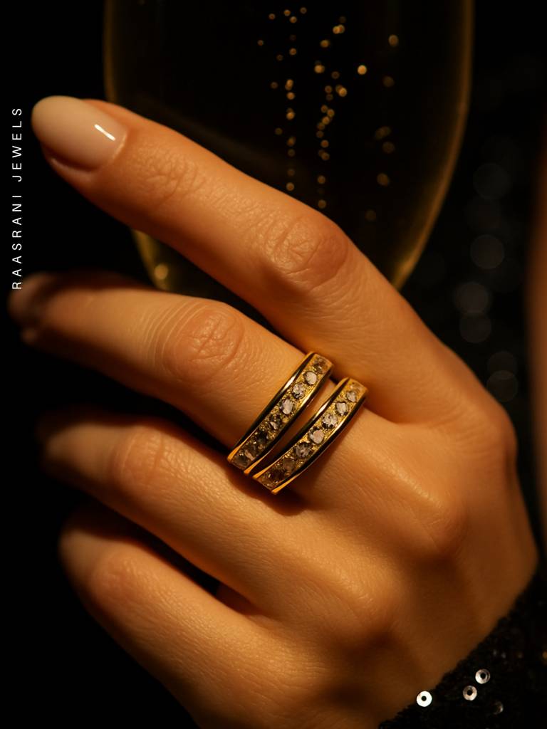 18K Gold Plated White 2 Line Ring Â Anti Tarnish & Adjustable : ATR605WLR