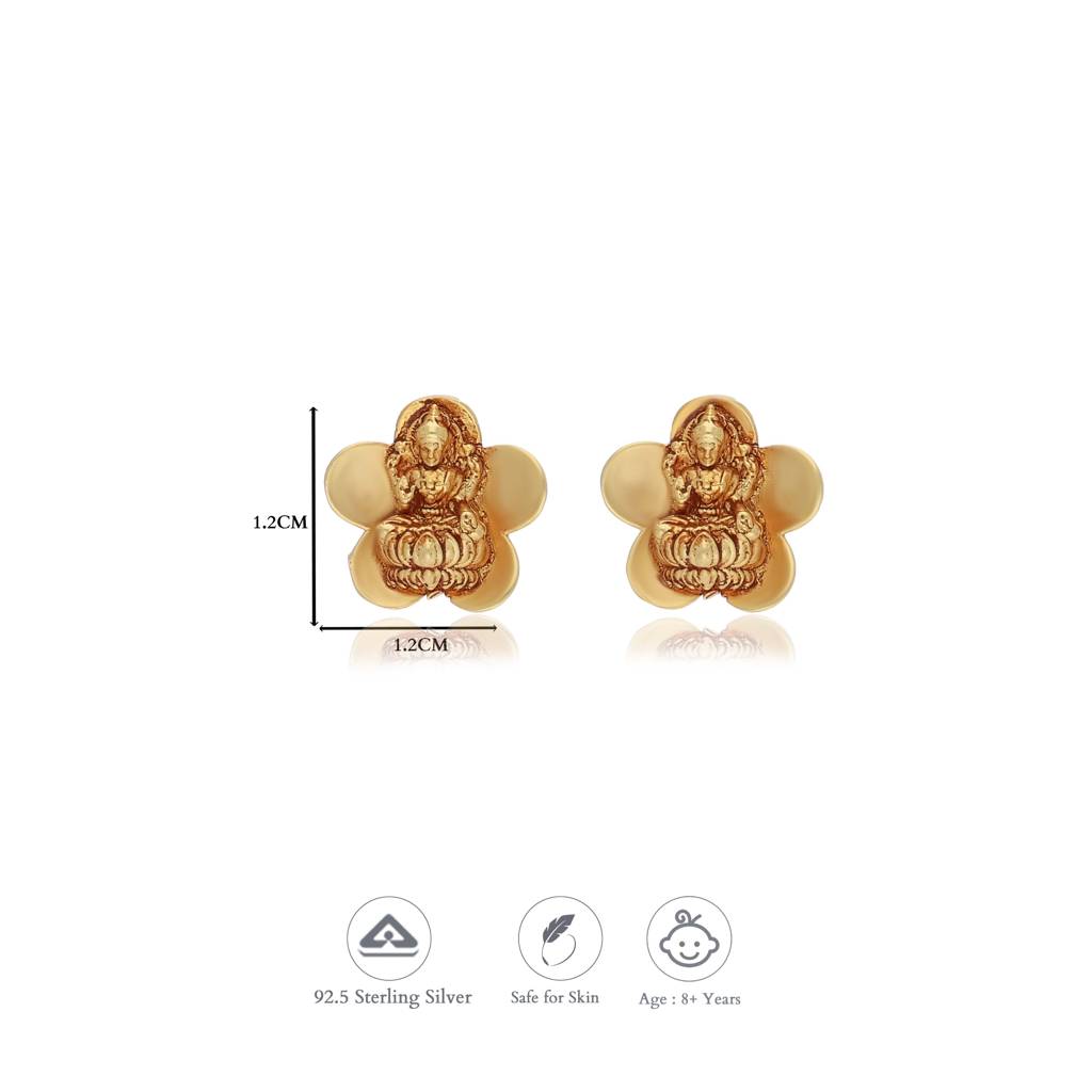 Floral Lakshmi Design Gold Polish 925 Silver Kid Earring : KE-KS-GO-V-227-P