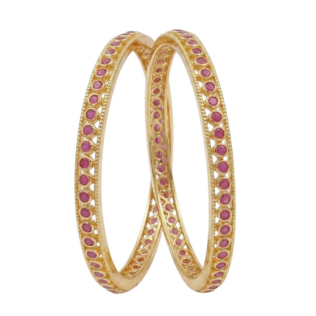 Minimalist Ruby Stone Gold-Plated Bangles For Women | Traditional Daily Wear & Festive Thin Bangles (Set Of 2) : TP1439_24